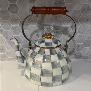 MacKenzie-Childs Checkered Teapot with Wooden Handle